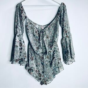 Victoria's Secret Floral Bell Sleeve Bodysuit size M